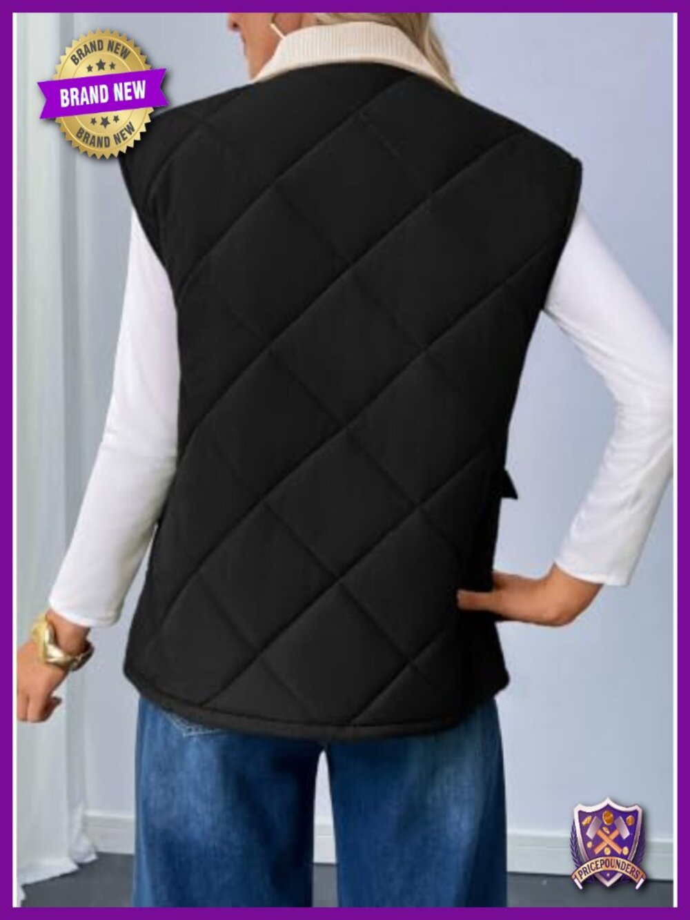 Women's Quilted Puffer Vest Button Down Sleeveless with Pockets - Picture 2 of 6